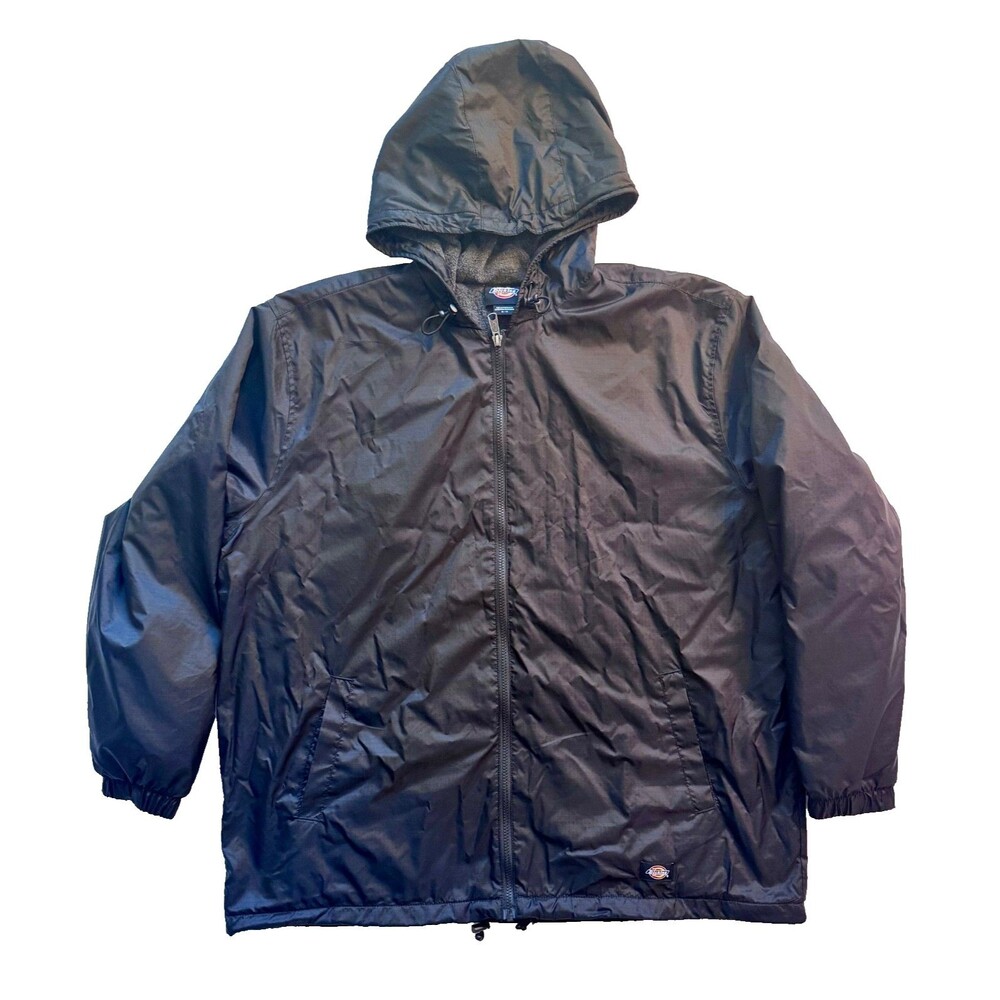 Dickies Men's 33237 Fleece Lined Nylon Hooded Jacket Black Men's Winter Coat